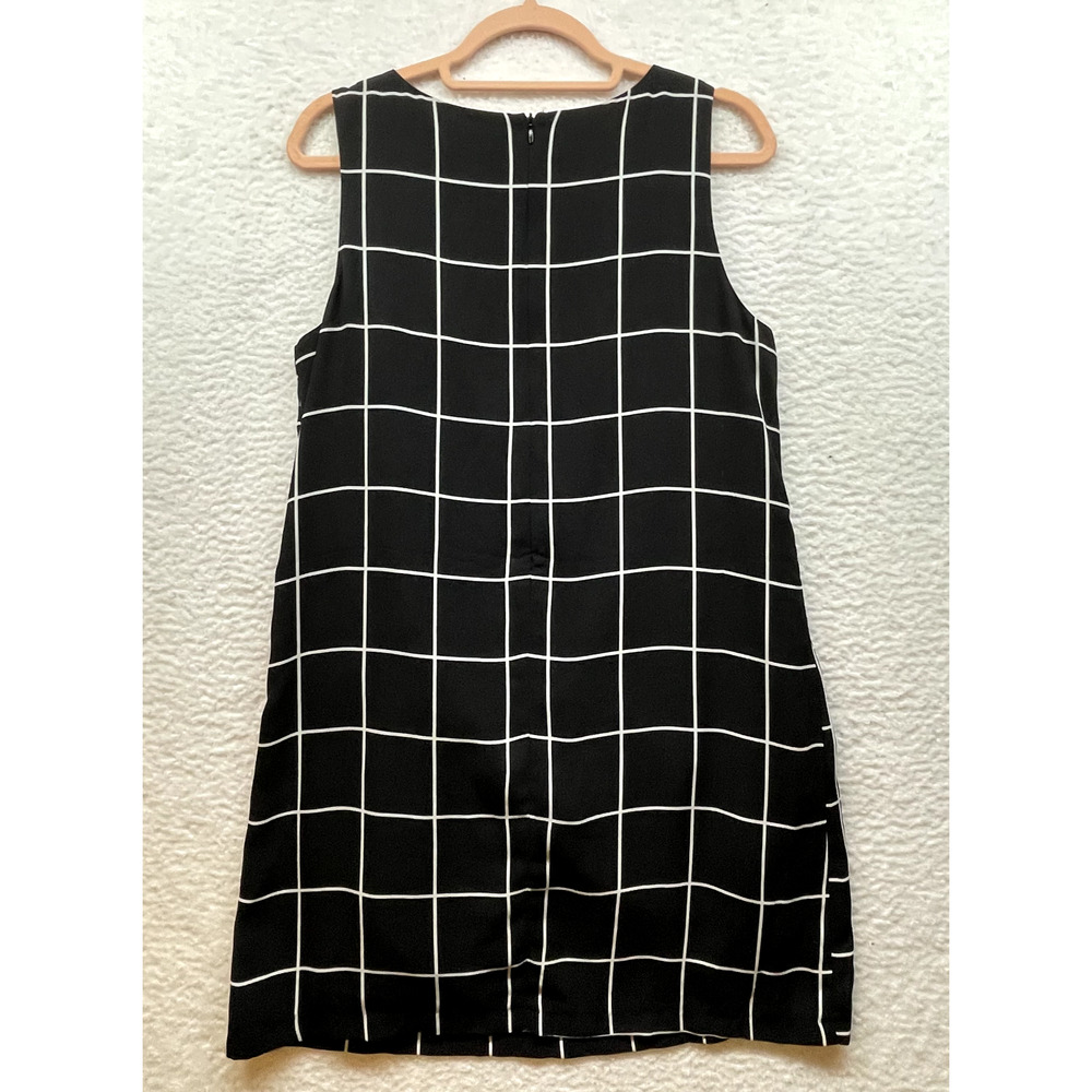 Cupcakes and Cashmere Dress Womens 6 Black White Grid Windowpane Shift Pockets - Picture 2 of 10